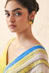 JANKI INDIA_Yellow Chanderi Embroidery V-neck Ivory Saree Set _Online_at_Aza_Fashions