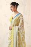 Buy_JANKI INDIA_Yellow Chanderi Embroidery V-neck Ivory Saree Set _Online_at_Aza_Fashions