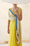 Shop_JANKI INDIA_Yellow Chanderi Embroidery V-neck Ivory Saree Set _Online_at_Aza_Fashions