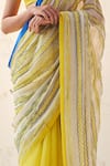 JANKI INDIA_Yellow Chanderi Embroidery V-neck Ivory Saree Set _at_Aza_Fashions