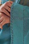 JANKI INDIA_Teal Organza, Chanderi, Cotton Embroidery V-neck Saree Set _at_Aza_Fashions