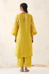 Shop_JANKI INDIA_Yellow Chanderi, Organza Embroidery Round Neck Kurta Pant Set _at_Aza_Fashions