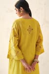 Shop_JANKI INDIA_Yellow Chanderi, Organza Embroidery Round Neck Kurta Pant Set _Online_at_Aza_Fashions
