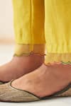 JANKI INDIA_Yellow Chanderi, Organza Embroidery Round Neck Kurta Pant Set _at_Aza_Fashions