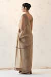 Shop_JANKI INDIA_Gold Organza, Chanderi, Cotton Embroidery V-neck Champagne Saree With Blouse _at_Aza_Fashions