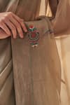 Buy_JANKI INDIA_Gold Organza, Chanderi, Cotton Embroidery V-neck Champagne Saree With Blouse _Online_at_Aza_Fashions