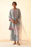 Buy_JANKI INDIA_Blue Chanderi, Organza Embroidery Split V-neck Ice Kurta Set _at_Aza_Fashions