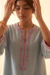 Shop_JANKI INDIA_Blue Chanderi, Organza Embroidery Split V-neck Ice Kurta Set _Online_at_Aza_Fashions