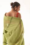 Buy_JANKI INDIA_Green Chanderi, Cotton Embroidery Scoop Neck Saree Set _Online_at_Aza_Fashions