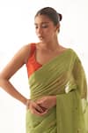 Shop_JANKI INDIA_Green Chanderi, Cotton Embroidery Scoop Neck Saree Set _Online_at_Aza_Fashions