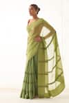 JANKI INDIA_Green Chanderi, Cotton Embroidery Scoop Neck Saree Set _at_Aza_Fashions