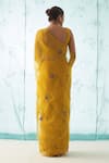 JANKI INDIA_Yellow Organza, Chanderi, Cotton Embroidery Plunge Neck Saree Set With Blouse _Online_at_Aza_Fashions