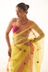 Shop_JANKI INDIA_Yellow Organza, Chanderi, Cotton Embroidery Round Neck Saree Set With Blouse _Online_at_Aza_Fashions