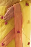 JANKI INDIA_Yellow Organza, Chanderi, Cotton Embroidery Round Neck Saree Set With Blouse _at_Aza_Fashions