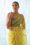 Buy_JANKI INDIA_Yellow Organza, Chanderi, Cotton Embroidery Round Saree Set With Checkered Work _Online_at_Aza_Fashions