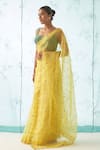 JANKI INDIA_Yellow Organza, Chanderi, Cotton Embroidery Saree Set With Scallop Border _at_Aza_Fashions