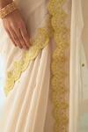 Buy_JANKI INDIA_Ivory Chanderi, Organza, Cotton Embroidery Plunge Saree Set With Yellow Border _Online_at_Aza_Fashions