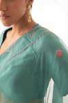 JANKI INDIA_Teal Organza, Silk, Cotton Embroidery V-neck Saree Set _at_Aza_Fashions