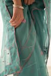 Buy_JANKI INDIA_Teal Organza, Silk, Cotton Embroidery V-neck Saree Set 