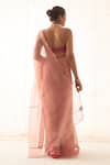 JANKI INDIA_Peach Organza, Chanderi, Cotton Embroidery Sweetheart Neck Saree Set _Online_at_Aza_Fashions