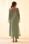 Shop_JANKI INDIA_Aqua Chanderi, Organza Embroidery V-neck Pink Kurta Set _at_Aza_Fashions