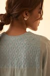 Shop_JANKI INDIA_Aqua Chanderi, Organza Embroidery Mandarin Collar Ice Blue Kurta Set _Online_at_Aza_Fashions