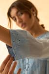 JANKI INDIA_Blue Chanderi, Organza Embroidery Round Neck Ice Kurta Set _Online_at_Aza_Fashions