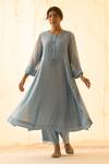 Shop_JANKI INDIA_Blue Chanderi, Organza Embroidery Round Neck Ice Kurta Set _Online_at_Aza_Fashions