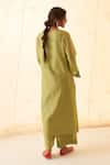 JANKI INDIA_Lavender Chanderi, Organza Embroidery Split V-neck Green Kurta Set With Dupatta _Online_at_Aza_Fashions