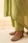 Buy_JANKI INDIA_Green Chanderi, Organza Embroidery Split V-neck Lime Kurta Set _Online_at_Aza_Fashions