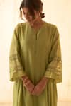 Shop_JANKI INDIA_Green Chanderi, Organza Embroidery Split V-neck Lime Kurta Set _Online_at_Aza_Fashions
