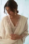 JANKI INDIA_Ivory Chanderi, Organza Embroidery V-neck Yoke Kurta Set _Online_at_Aza_Fashions
