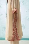 JANKI INDIA_Ivory Chanderi, Cotton, Organza Embroidery Round Neck Kurta Set With Fuchsia _Online_at_Aza_Fashions