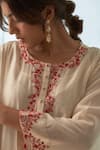JANKI INDIA_Ivory Chanderi, Cotton, Organza Embroidery Round Neck Kurta Set With Fuchsia _at_Aza_Fashions