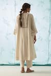 Shop_JANKI INDIA_Ivory Chanderi, Organza Embroidery Round Neck Kurta Set _at_Aza_Fashions