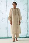 Buy_JANKI INDIA_Ivory Chanderi, Organza Embroidery Round Neck Kurta Set _Online_at_Aza_Fashions