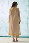 Shop_JANKI INDIA_Ivory Chanderi, Organza Embroidery V-neck Kurta Set With Yellow _at_Aza_Fashions