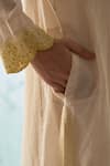 Shop_JANKI INDIA_Ivory Chanderi, Organza Embroidery V-neck Kurta Set With Yellow _Online_at_Aza_Fashions