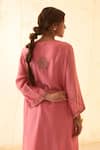 JANKI INDIA_Pink Chanderi, Organza Embroidery Round Neck Multicolour Kurta Set _Online_at_Aza_Fashions