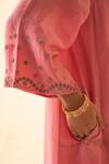 JANKI INDIA_Pink Chanderi, Organza Embroidery Round Neck Multicolour Kurta Set _at_Aza_Fashions