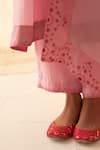 Buy_JANKI INDIA_Pink Chanderi, Organza Embroidery Split V-neck Kurta Set With Dupatta _Online_at_Aza_Fashions