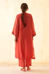 JANKI INDIA_Coral Chanderi, Organza Embroidery Keyhole Neck Kurta Set _Online_at_Aza_Fashions