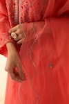 Shop_JANKI INDIA_Coral Chanderi, Organza Embroidery Keyhole Neck Kurta Set 