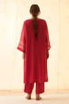 JANKI INDIA_Fuchsia Chanderi, Organza Embroidery Split V-neck Kurta Pant Dupatta Set _Online_at_Aza_Fashions