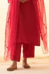 Shop_JANKI INDIA_Fuchsia Chanderi, Organza Embroidery Split V-neck Kurta Pant Dupatta Set _Online_at_Aza_Fashions