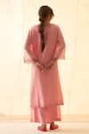 JANKI INDIA_Pink Chanderi, Organza Embroidery Round Neck Multi Thread Kurta Set _Online_at_Aza_Fashions