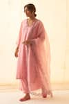 Shop_JANKI INDIA_Pink Chanderi, Organza Embroidery Round Neck Multi Thread Kurta Set _Online_at_Aza_Fashions