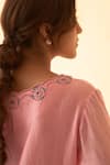 Shop_JANKI INDIA_Pink Chanderi, Organza Embroidery Round Neck Multi Thread Kurta Set 