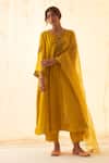 Buy_JANKI INDIA_Yellow Chanderi, Organza Embroidery Round Neck Multicolour Kurta Set _at_Aza_Fashions