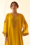 Shop_JANKI INDIA_Yellow Chanderi, Organza Embroidery Round Neck Multicolour Kurta Set _Online_at_Aza_Fashions